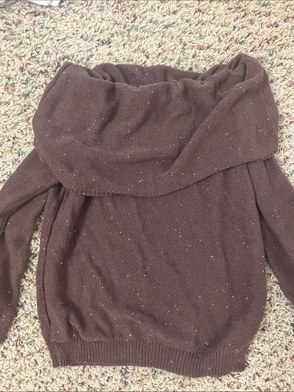 Off-the-Shoulder sequined Brown Knit Sweater